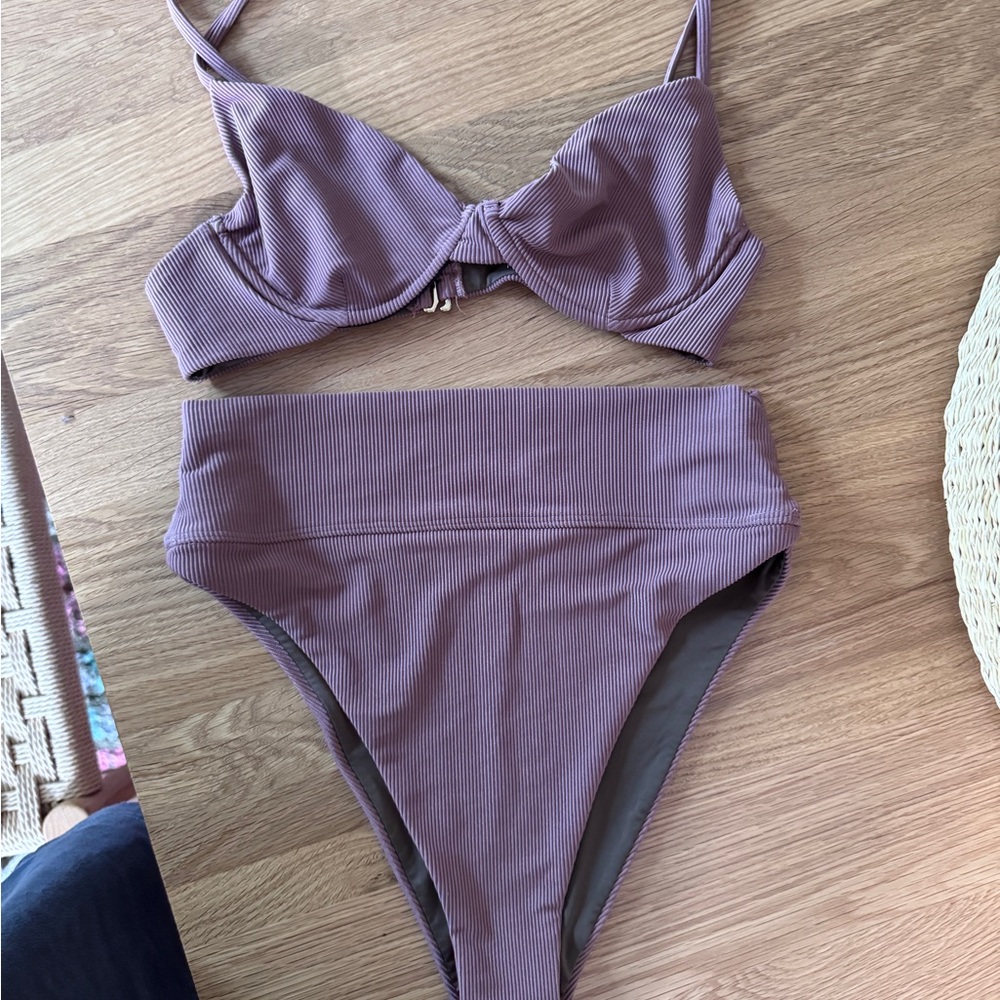 Beach Riot Mauve Ribbed Bikini